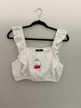 NWT 7 For All Mankind White Eyelet Ruffled Crop Tank Top